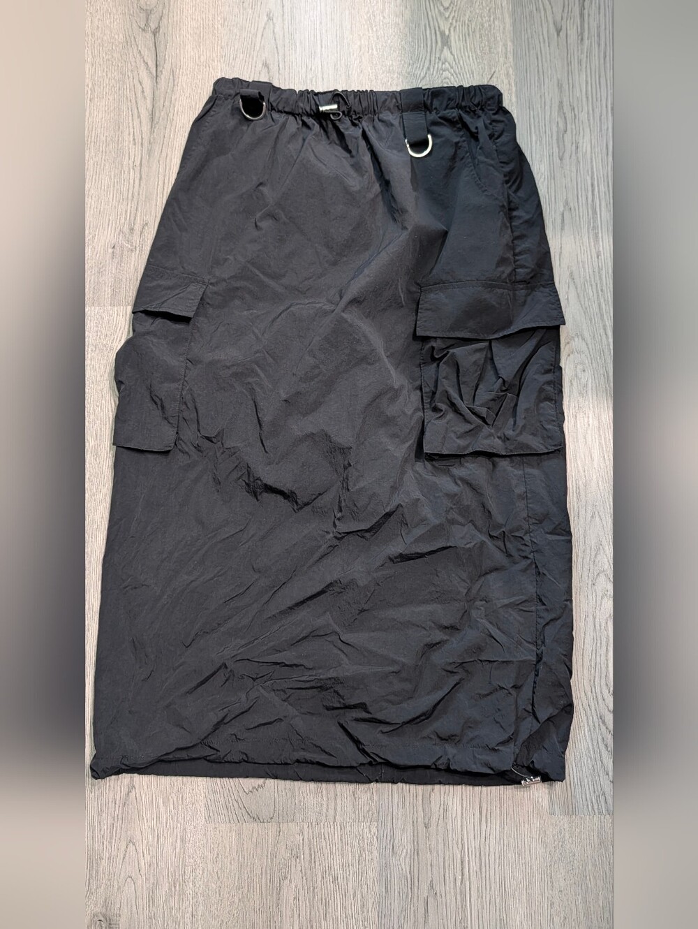 Oak + Fort Black Nylon Cargo Midi Skirt D Ring S M